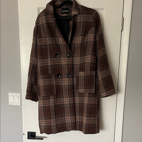 Plaid Double-Breasted Coat - Picture 1 of 2